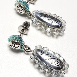 Brighton Silver Earrings with Teal and Clear beads